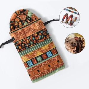 Ethnic print bendable hair tie set with matching storage pouch for dreadlocks and ponytails
