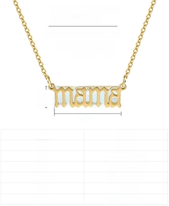 Detail view of gold MAMA gothic pendant necklace with 24mm width and 45cm chain length