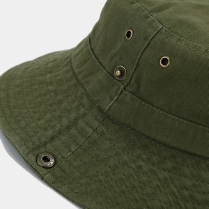 Sombrero de pescador de algodón verde oliva con ojales metálicos y ala reforzada