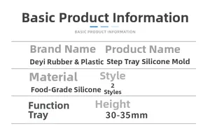 Specifications for step tray silicone mold with height and food-grade material details