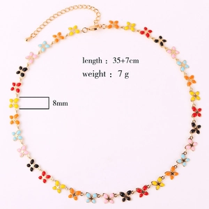 Detailed view of colorful enamel butterfly necklace with 35+7cm length and 7g weight