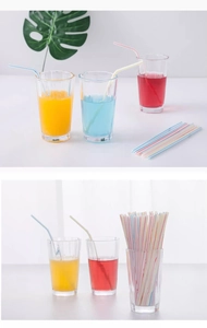 Detail shot of colorful striped bendable plastic straws for juice and bubble tea drinks