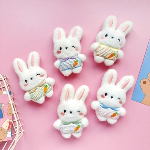 Cute Plush Bunny Rabbit Brooch Accessory With Carrot Embroidery For DIY Bag And Clothing Decor
