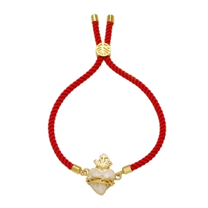 Bracciale regolabile in corda rossa con ciondolo cuore sacro dorato e crocifisso