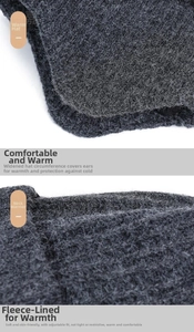 Detail of soft fleece lining and thickened knit fabric for men's winter warm ear muffs