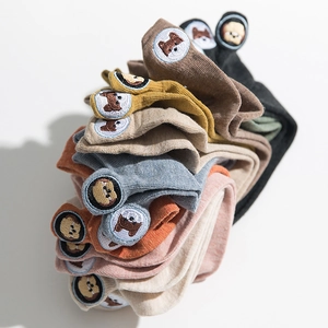 Japanese style colorful cotton socks with cute dog embroidery in various pastel colors