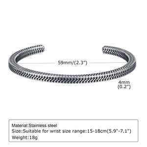 Detail view of vintage twist stainless steel cuff bracelet with 59mm inner diameter dimensions
