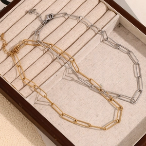 Colliers minimalistes en acier inoxydable plaqué or 18 carats et argent style trombone