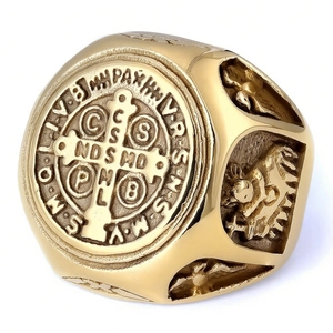 Vintage Orthodox CSPB medal ring in gold stainless steel with embossed details