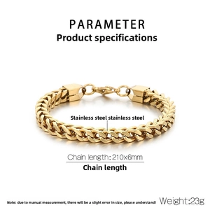 Detailansicht des goldenen Edelstahl-Panzerarmbands mit Maßen 210mm mal 6mm für Damen