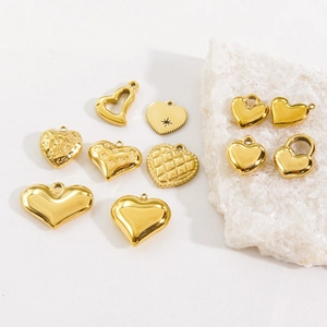 Heart Charms Stainless Steel Pendants For DIY Jewelry Making Gold Plated Vacuum Electroplating Ins Style Findings