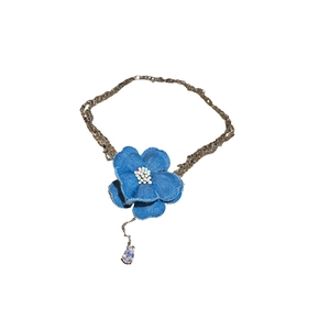 Ras de cou fleur en jean vintage avec pendentif en zircon et chaîne multicouche