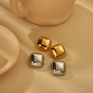 Polished square titanium steel stud earrings set in gold and silver finish
