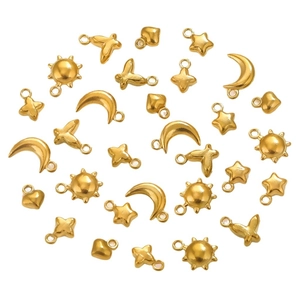 Golden stainless steel DIY jewelry pendants set with sun, moon, and star shapes