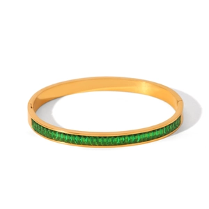 18K gold-plated stainless steel bracelet featuring rectangular green zircon inlay