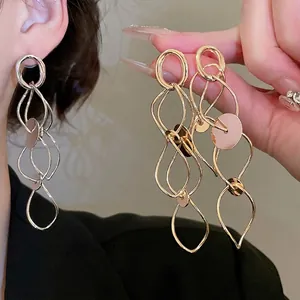 Chic geometric hollow fringe drop earrings in gold and silver finish for women