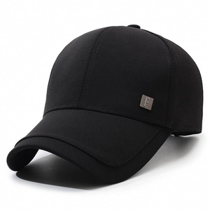 Classic black six-panel cotton baseball cap with a metal square F-logo on the side