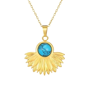 18k gold plated titanium steel heart necklace with turquoise fishtail shell pendant