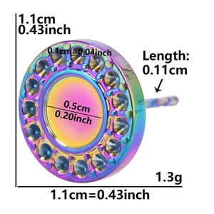 Rainbow stainless steel stud earring with dimensions 1.1cm diameter and 1.3g weight detail