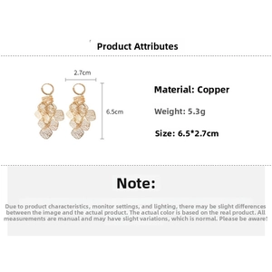 Detailed view of gold geometric hollow tassel earrings with copper material specs