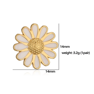 Daisy flower earrings with white enamel petals and gold frame, 14mm stud earrings