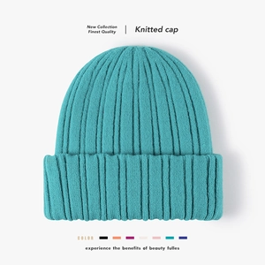 Winter Warm Beanie Hat Cuffed Ribbed Knitted Cap Thickened Double Layer Solid Color For Men Women Fashion