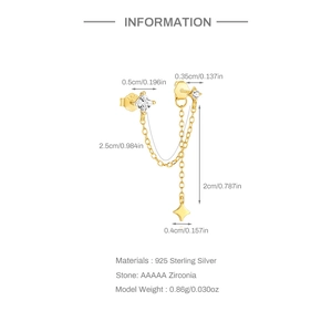 Detailed view of S925 sterling silver chain earring with AAAAA zircon and size specs