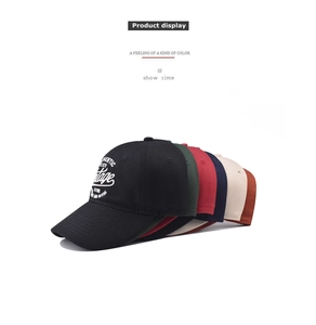 Detail showing various colors of vintage cotton baseball caps with authentic embroidery