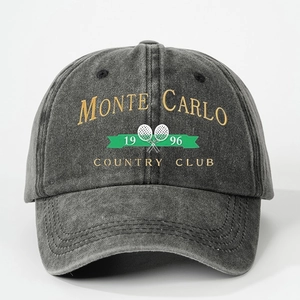 Vintage washed gray baseball cap with Monte Carlo tennis club embroidery in retro style