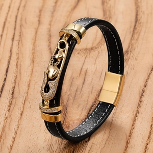 Bracelet En Cuir Pour Homme Boucle Magnétique En Acier Inoxydable Strass Religieux Vierge Marie Infini Serpent Cœur Mode