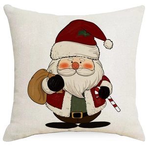 Weihnachts-Kissenbezug mit süßem Weihnachtsmann-Druck auf natürlichem Leinenstoff