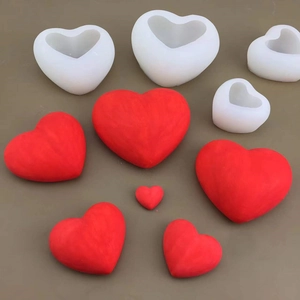 Set of 3D heart-shaped silicone molds in various sizes for candles, soap, and cake making