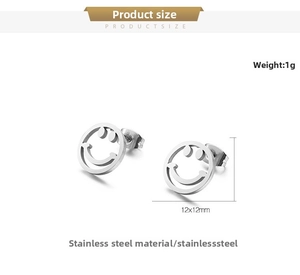 Detailed size chart for minimalist 12x12mm smiley face stainless steel stud earrings