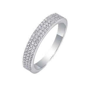 Classic S925 sterling silver ring featuring three rows of sparkling pavé crystals