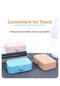 Three-layer faux leather jewelry travel organizers in pink, blue, and khaki finishes
