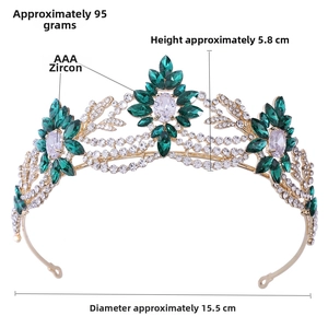 Detailed view of bridal tiara with green zircon gemstones and its dimensions