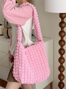 Pink large capacity bubble texture tote bag for women showing casual sweet style