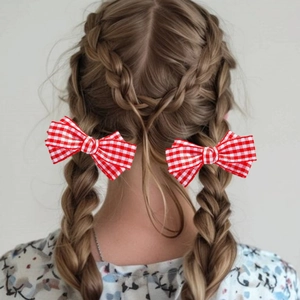 Korean Ins Checkerboard Plaid Bow Hair Clip Handmade Mesh Pleated Duckbill Clip For Girls Kids Fashion Hair Accessories