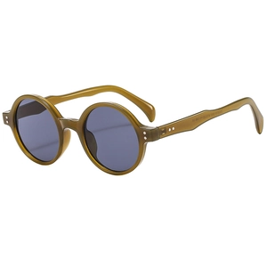 Lunettes de soleil rétro à monture ronde vert olive et verres gris foncé vue latérale