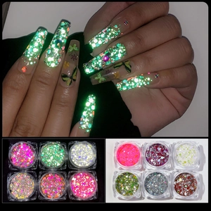 12 colors reflective glitter nail powder set with luminous effect for manicure art design