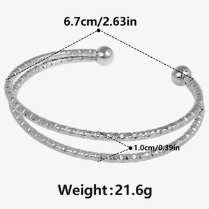 Silver double-layer cuff bangle with dimensions 6.7cm diameter and 21.6g weight