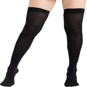 Chaussettes hautes noires en nylon velours avec larges bords côtes antidérapants