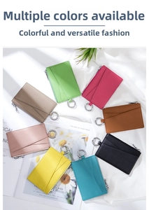 Detailed arrangement of colorful lychee grain leather coin purses with metal zippers