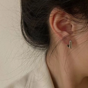 Minimalist silver geometric bar earrings in polished stainless steel for women