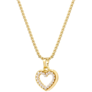 Collier à pendentif cœur doré avec design ajouré et perles blanches pour femmes