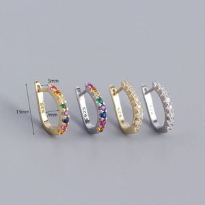 Minimalist S925 sterling silver U-shape hoop earrings with crystals in gold and silver