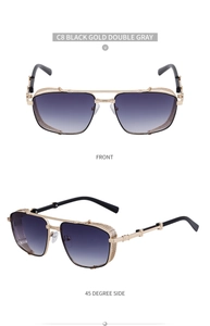 Detail of vintage punk aviator sunglasses with mesh side shields and gold metal frame