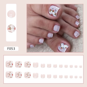 Minimalist French style floral press-on toenails set for elegant summer toe nail art