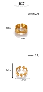 Size specifications for gold snake leaf and wave rings with weight and diameter data