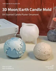 Detail of food grade silicone mold with textured 3D moon and earth candle results